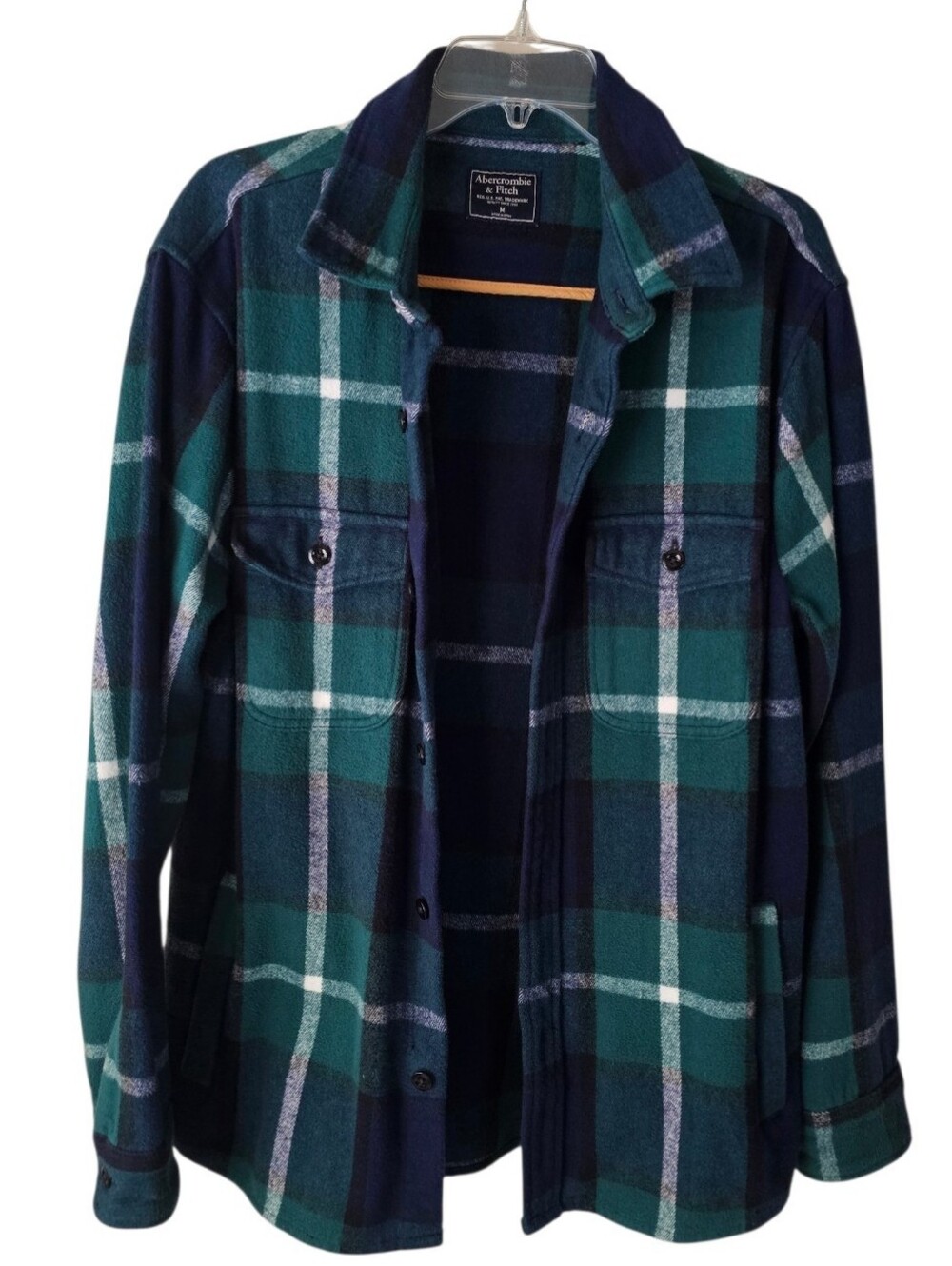 Abercrombie & Fitch Teal and Navy Plaid Flannel Shacket